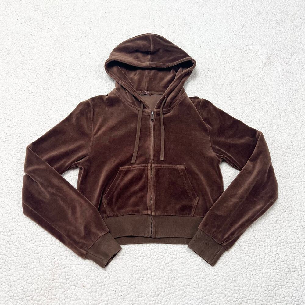 Brandy Melville Brown Velour Hooded Jacket